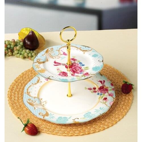 Double-layer Pastry Dishes Ceramic Dessert Plates Bone China Container For Fruit And Cake