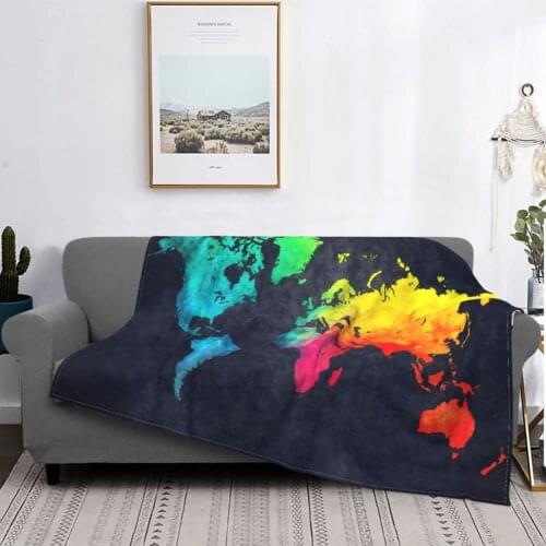 World Map Watercolor Blanket Fleece Printed Atlas Portable Lightweight Throw Blanket for Home Car Quilt