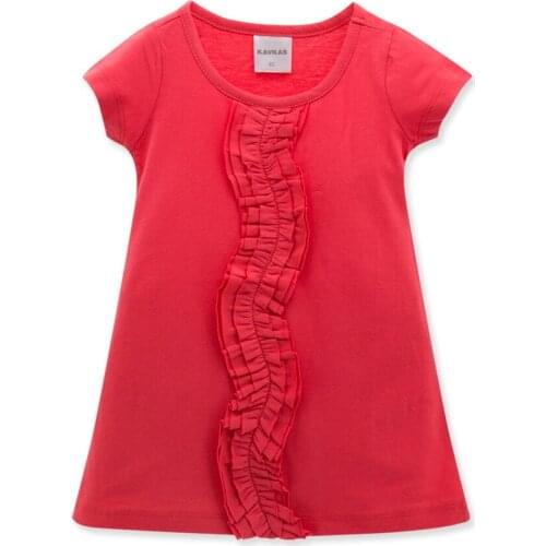 Kavkas Kids Girls T-shirt Cotton Short Sleeve Summer Children Tops Princess Design Red Child Clothing