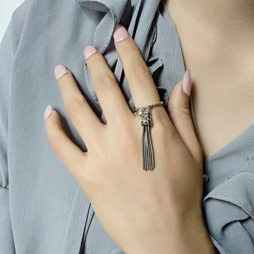 Korean Version of The Ring Fashion Personality Tassel Bell Twist Retro Thai Silver Ring Female Ring Ring Hand Jewelry