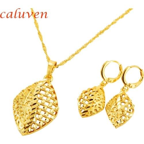 Gold Color Flower Jewelry sets Necklace & Earrings & Bangle & Ring Ethiopian set Jewelry Africa Bride Eritrea