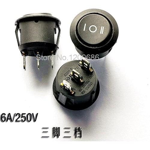 Round type switch KCD1 105 Black 3 foot 3 files Rocker switch 10A / 125V 6A / 250V