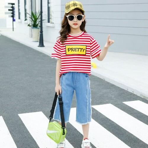 DIIMUU Summer Fashion Children Clothing Girls Clothes Short Sleeve T-Shirt + Pants 5-13T Kids 2pc Clothes Baby Girl Outfits Suit