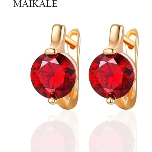 MAIKALE Classic Round MultiColor Cubic Zirconia Stud Earrings for Women Jewelry Small Earrings Wedding Party Gifts High Quality