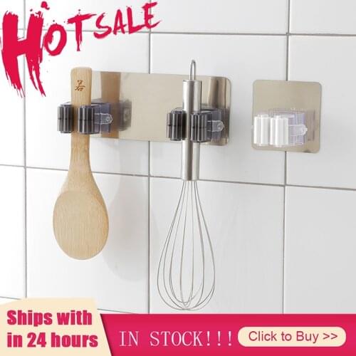 Multifunctional Self-Adhesive Seamless Stickers Mop Rack Broom Rack Kitchen Bathroom Hooks Mounted Wall Hook Home Appliance