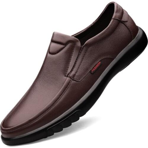 Mens Rubber Thick Bottom Non-slip Driving Shoes Luxury Genuine Leather Mens Casual Shoes Comfortable Soft Slip-On Mens Shoes