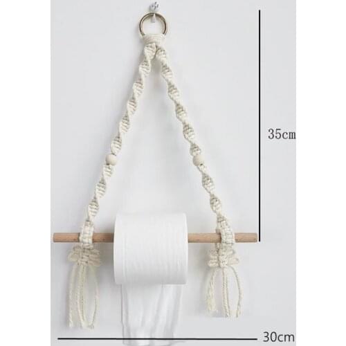Cilected Hanging Rope Toilet Paper Holder Roll Paper Hanging Hand-Woven Roll Paper Holder Bathroom Toilet Hanging Wall Decor