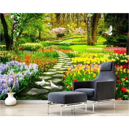Beibehang Custom high quality wallpaper mural Nature landscape flower sea garden park path butterfly dove 3d Photo wallpaper