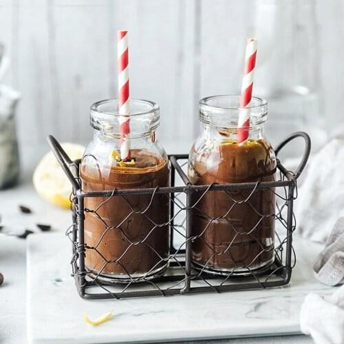 Simple retro creative iron basket hydroponic vase milk bottle juice bottle home storage personality decorative ornaments LB52718