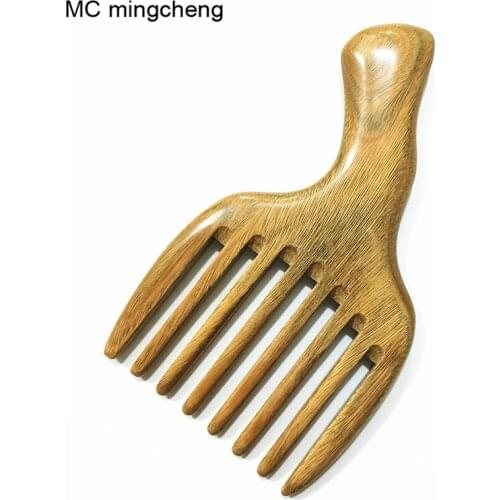 Manufacturer direct selling natural green sandalwood comb female curly hair handle comb wide teeth massage comb hair meridian co