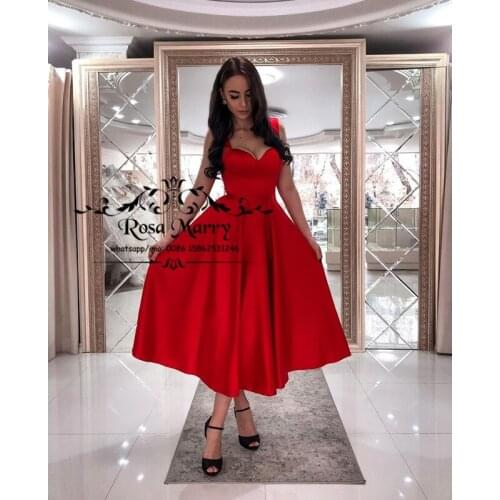 Plus Size Red Short 1950s Prom Dresses 2020 A Line Tea Length Cheap Simple Satin Formal Engagement vestidos de fiesta largos