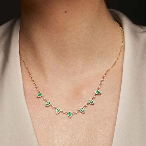 Pink green tear drop cz station necklace 2022 fashion cubic zirconia women choker chains
