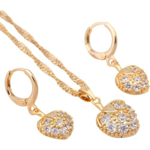 Heart design Brand design jewelry sets Earrings & Necklace gold tone Zircon white Crystal Fashion Jewelry JS333A