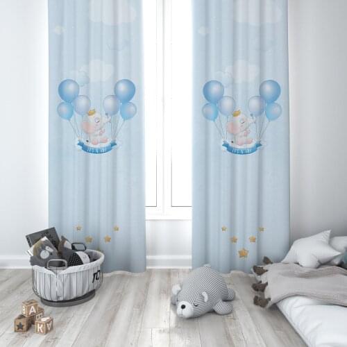 Curtains Children 3D Printed Decorative Items Home Childrens Room Light Blue Cute Elephant Model 217