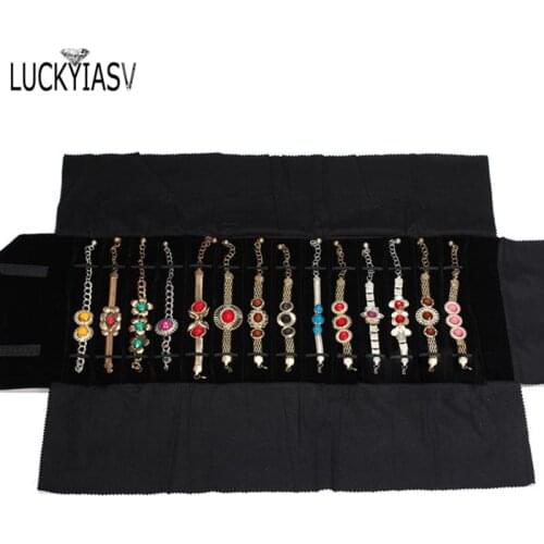 Foldable Watch Roll Bag Rubber Band Jewelry Roll Bag Velvet Jewelry Display Bag Watch Storage Case Bracelet Organizer 76x30cm