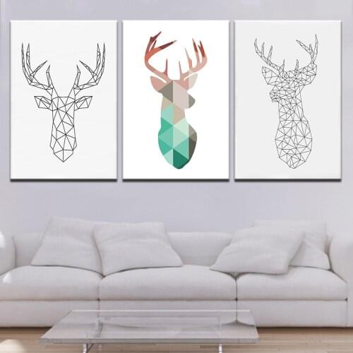 Triptych Nordic Abstract Deer Elk Canvas Painting Noble Art Print Painting Animal Poster Wall Picture For Living Room Home Decor