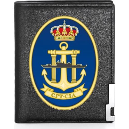 High Quality Spanish Navy CPT-CIA Printing Leather Mens Wallet Credit Card Holder Short Male Slim Purse Cartera De Hombre