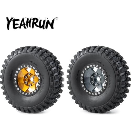 YEAHRUN 4Pcs 1.9 inch Aluminum Alloy Beadlock Wheel Rims Hubs 106mm OD Rubber Tires for Axial SCX10 1/10 RC Crawler Car Parts
