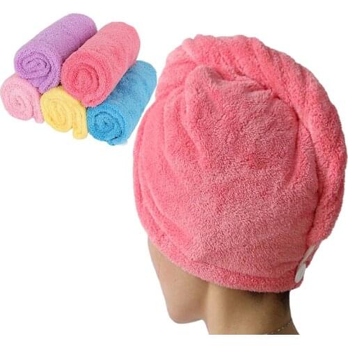 Microfiber Womens Bathroom Hair Towels Super Absorbent Head Wrap Dry Hair Cap Shower Cap Coral Fleece Quick-Dry Hair Hat Turban