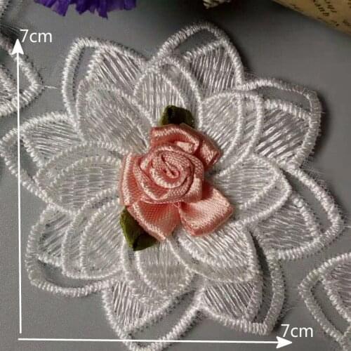 10x White 3D 7x7cm Cotton Hexagonal Flower Embroidered Lace Trim Ribbon Sewing Supplies Craft For Children Costumes Decoration