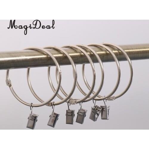 MagiDeal 12Pcs Curtain Ring Hook with Clips with Eyes Portable Glider Rod Rings Hook 63mm