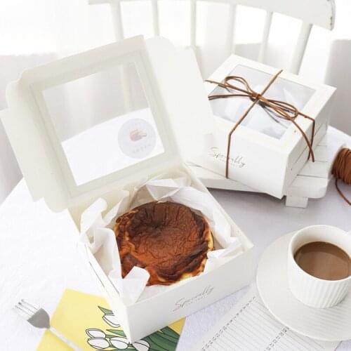 200 x Simple Clear Window 4 Inch Stamping Gold Basque Cheese Cake Boxes Baking Cupcake Cookies Holder Wholesale