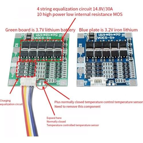 4S 3.7V/3.2V Protection Board Same Port 30A with Balanced 18650 BMS Packs PCB Protection Board 10MOS