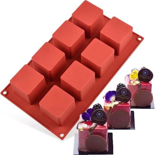 8 grid square French dessert mold DIY chocolate cake pudding silicone mold baking fudge cake decoration tool