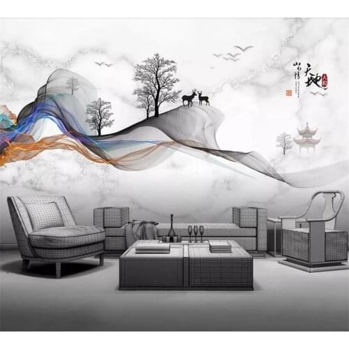 Beibehang Custom wallpaper large beautiful new Chinese hand-painted abstract lines marble pattern artistic landscape background