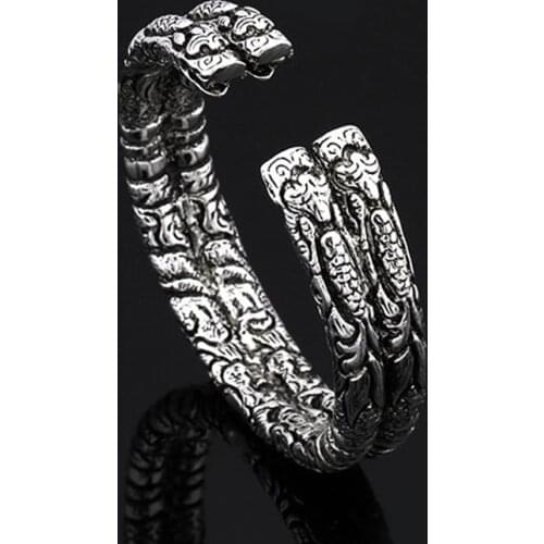 Beichong The Mystic Nine Silver Plated Brass,Copper Buddha Open Cuff Dragon Bracelet Jewelry For Man Men Party
