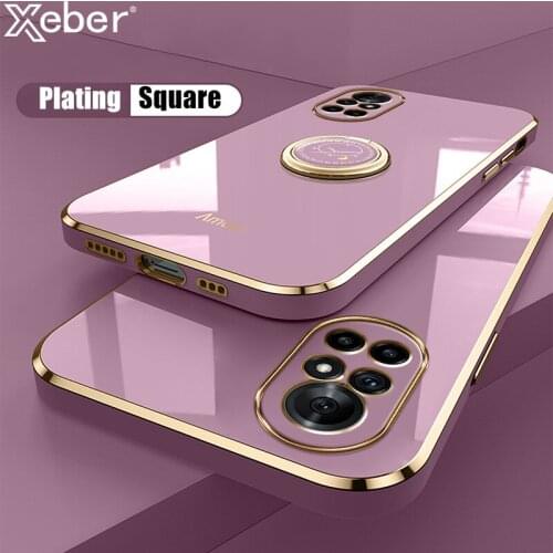 Square Plating Ring Holder Phone Case For Huawei Honor 50 SE 30 Pro Plus 30S 20 Lite 20S 9X Y9S P Smart Pro Soft Silicone Cover
