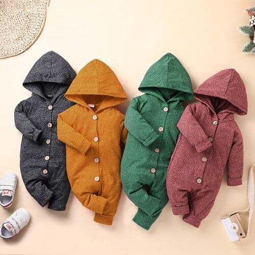 Newborn Baby Autumn Clothes Infantis Boys&Girls Long Sleeved Hooded Jumpsuit Solid Color Toddler Baby Overalls Costumes