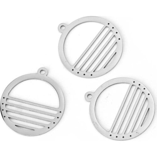 DoreenBeads Fashion 304 Stainless Steel Charms Fan-shaped Round Silver Color Jewelry DIY Findings Accessories Charms, 2 PCs