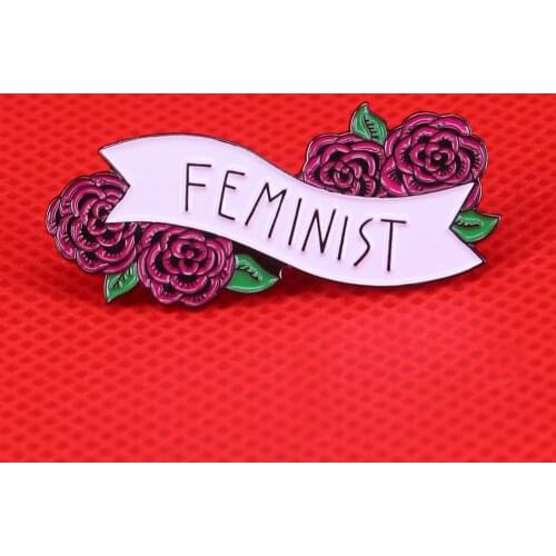 Feminist pin womens brooch flower badge denim jacket for womens shirts clothing accessories girl power jewelry gift