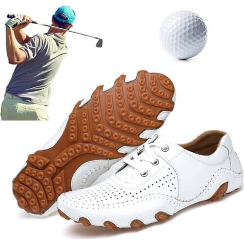Leather Men Golf Shoes Classic Style Outdoor Golf Training Sneakers Plus Size 38-47 Mens Golf Trainers Leather Shoes Black White