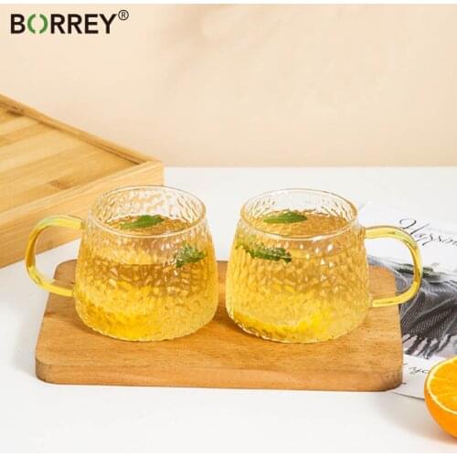 BORREY 300ML Coffee Mug Milk Tea Cup Heat-resistant Glass With Handle Cup Office Teacup Bar Beer Cup Glass Tea Cup Set Drinkware