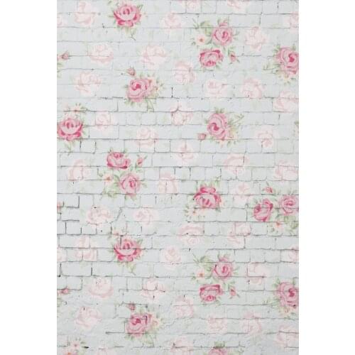Laeacco Photo Backdrops Gray Brick Wall Flowers Watercolor Pattern Party Baby Portrait Photographic Backgrounds For Photo Studio