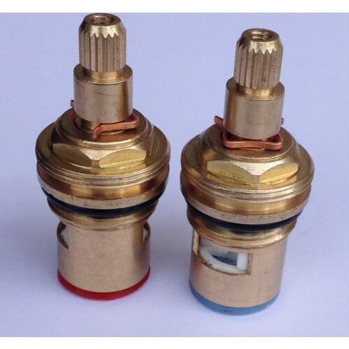 2pcs Brass Replacement Tap Ceramic Disc Cartridges Valve Quarter Turn 20 teeth 1/2" Hot Cold Spares Kitchen Bathroom Accessories