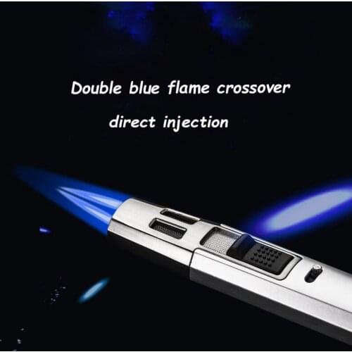 Metal Portable Windproof Cigarette Lighter Cross Double Straight Blue Flame Gas Lighters Torch Spray Gun Cigar Butane Lighters