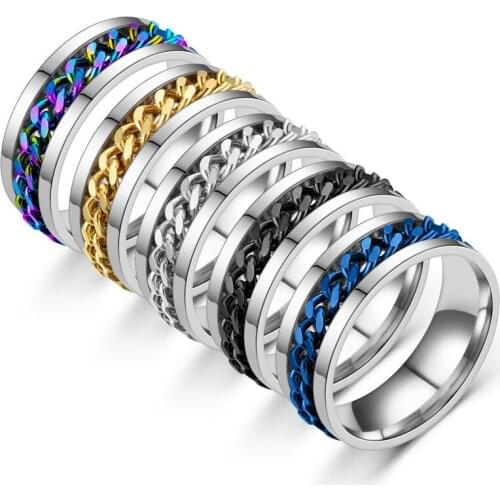 Finger fire Fashionable titanium steel chain 18K Gold couple ring anniversary gift size 6-13