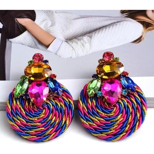 Fashion Handmade Rhinestone Drop Earrings For Women Bohemian Ethnic Round Geometric Dangle Earring Gifts Wholesale