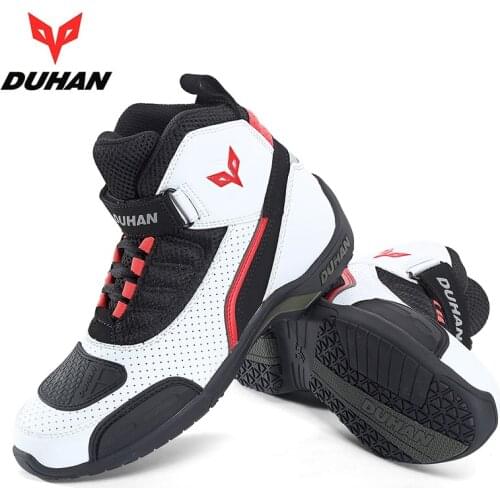 White black color DUHAN motorcycle boots knight protective motocross motorbike shoes size 41-42-43-44
