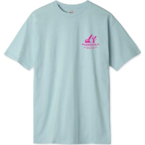 HUF Mens DEMOLITION CREW T-SHIRT Cloud Blue w pink Huf Worldwide Mens TS00926