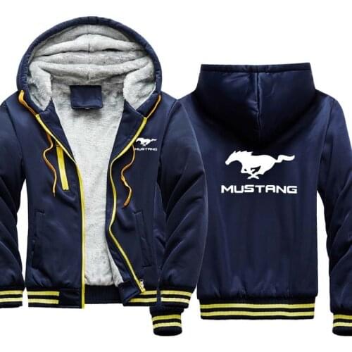 Mens Hoodie Jacket Mustang Car Logo Printed Casual Hip Hop winter Mens Hoodie Plus velvet thickening jacket Clothing