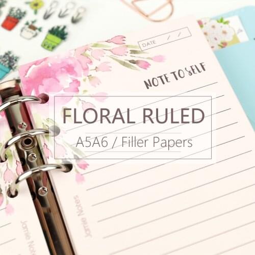MyPretties Pink Floral Ruled Line Refill Papers A5 A6 Filler Papers for 6 Hole Binder Organizer Notebook 40 Sheets Papers