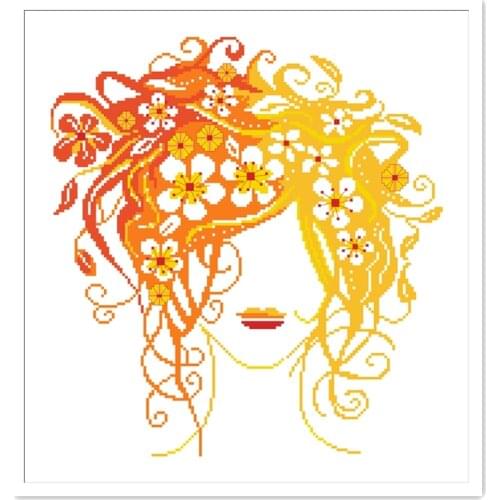 Flower girl cross stitch kit beauty simple 18ct 14ct 11ct white canvas fabric cotton thread embroidery DIY handmade needlework