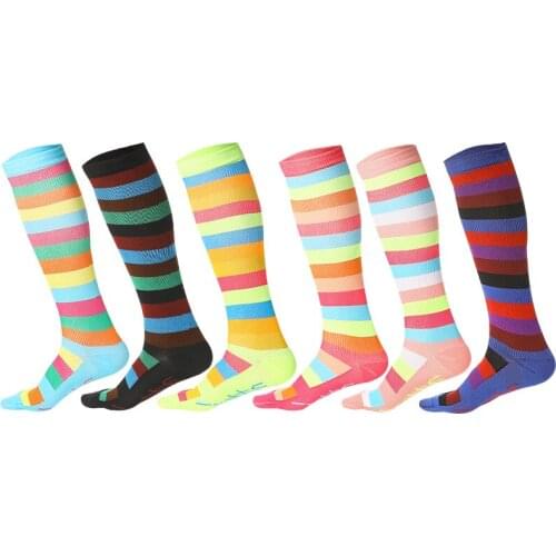 Socks Compression Men Women Geometric Striped Print Leg Pressure Stockings Nylon Compress Running High Tube Sports Socks