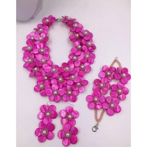 Purple red shell and flower beads necklace 19-20inch weholesale beads gift FPPJ