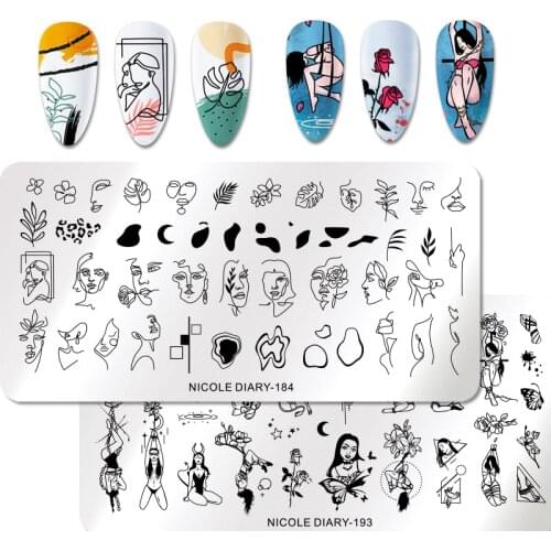 NICOLE DIARY Nail Stamping Plates Line Pictures Nail Art Plate Stainless Steel Young Girl Stamp Template Stencil Tools for Nails