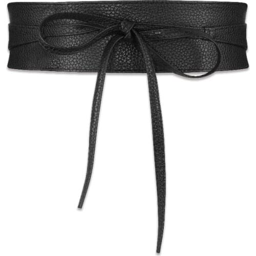 1PC Fashion Spring Autumn Women Lady Fashion Metallic Color Soft Faux Leather Wide Belt Self Tie Wrap Waist Mujer Dress